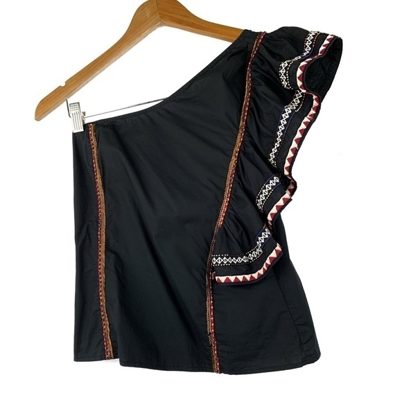 LoveShackFancy Opal beaded embroidered one shoulder ruffle blouse - Picture 2 of 9